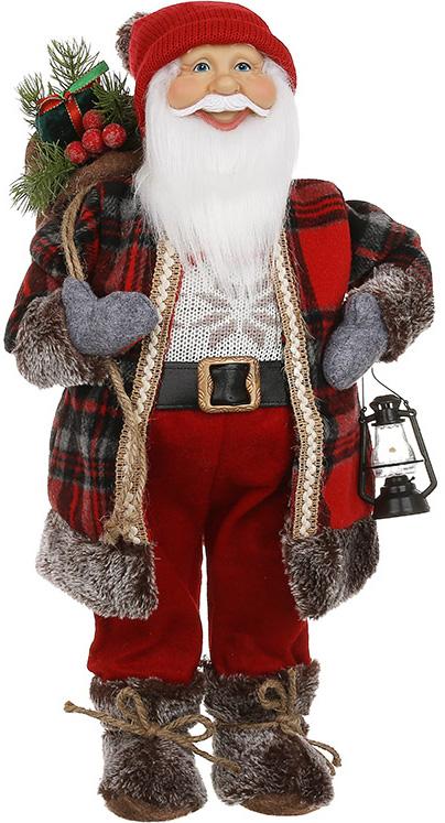 Новогодняя игрушка декоративная Санта с мешком подарков и с фонарем 45 см