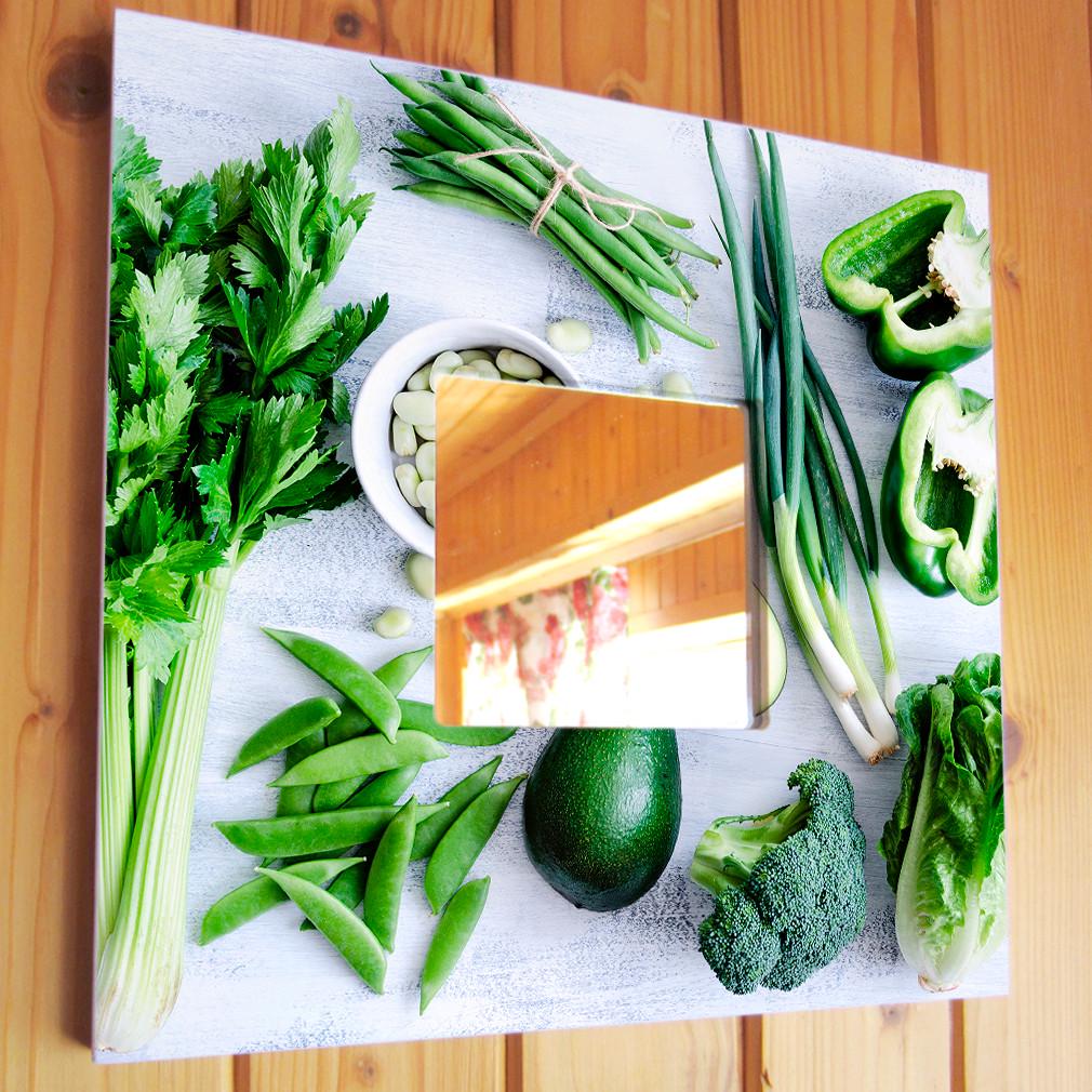 Зеркало декоративное для кухни Зеленые овощи 260х260 мм (M03763)