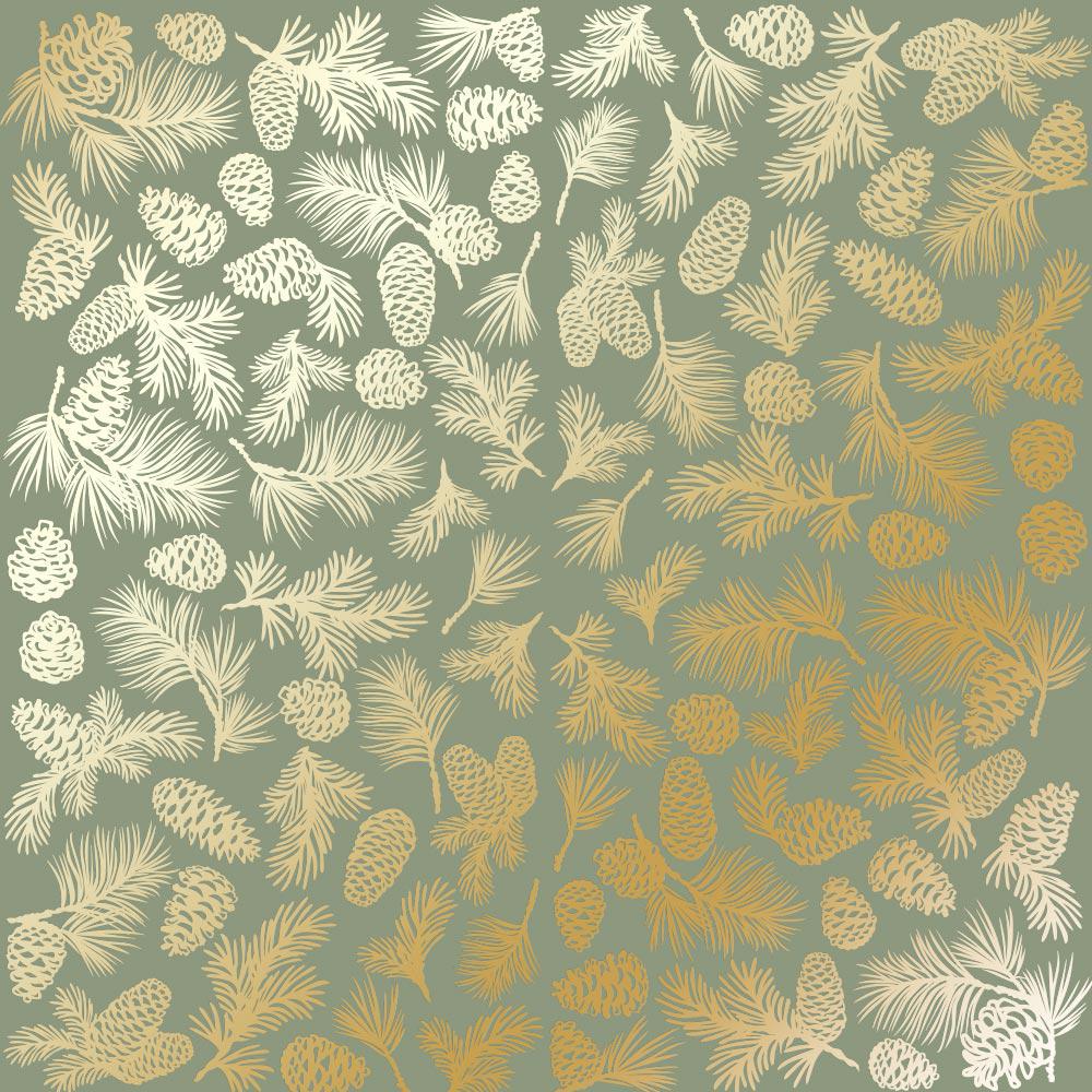Лист бумаги односторонний Golden Pine cones с фольгированием 30,5х30,5 см Olive