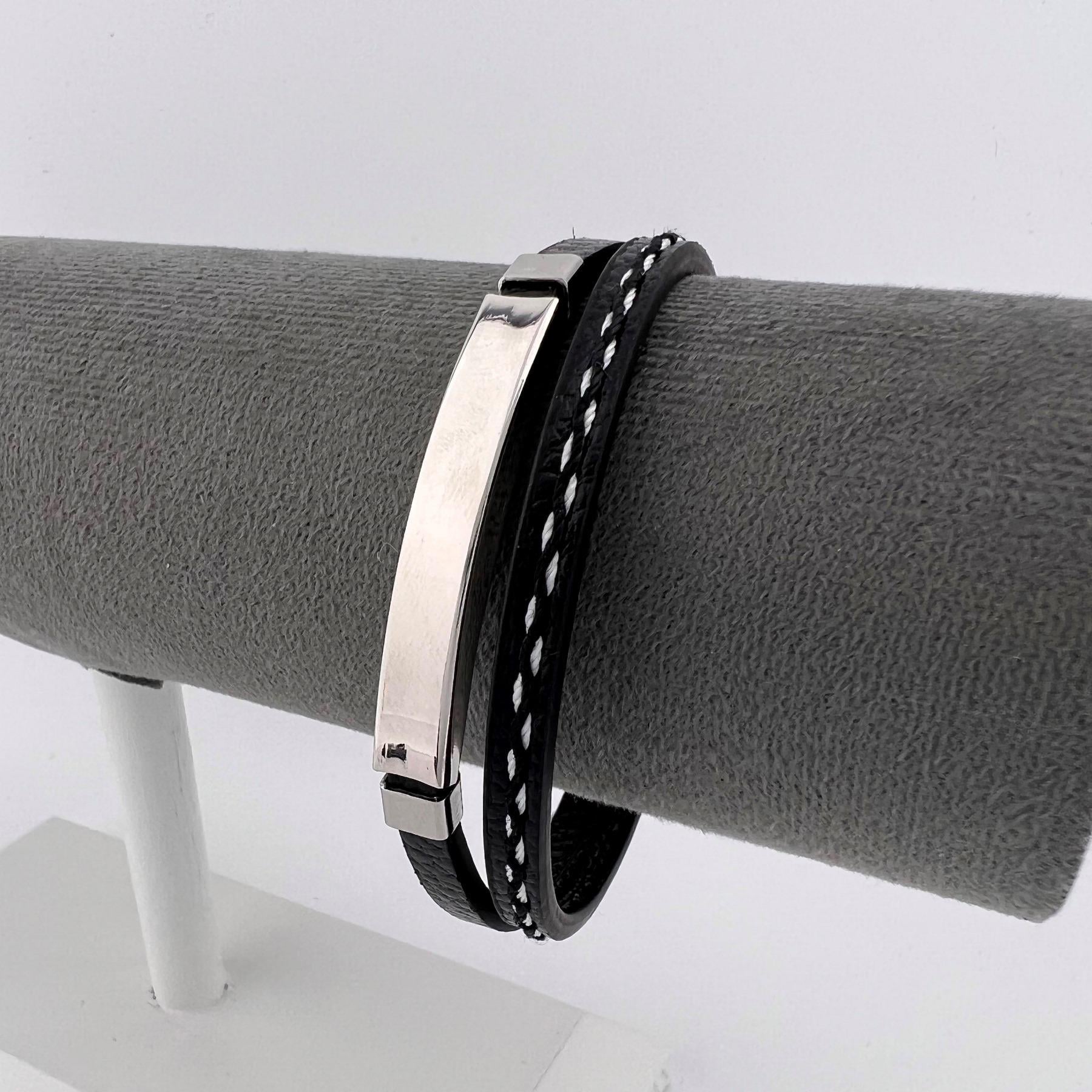 Браслет под гравировку из медицинской стали на кожаном ремешке 20 см (BH-004)