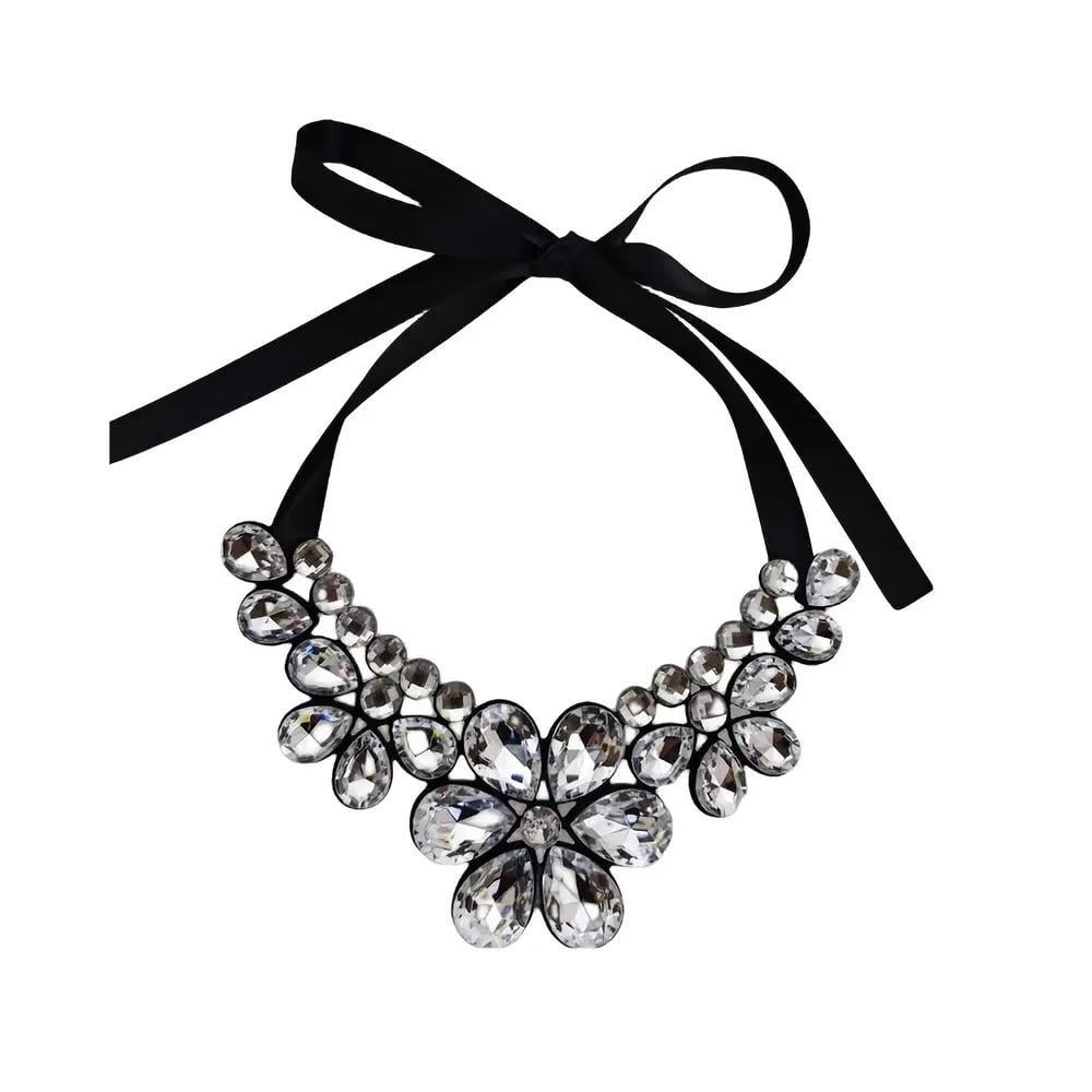 Колье-воротник женское Цветы на ленте Прозрачный с черным