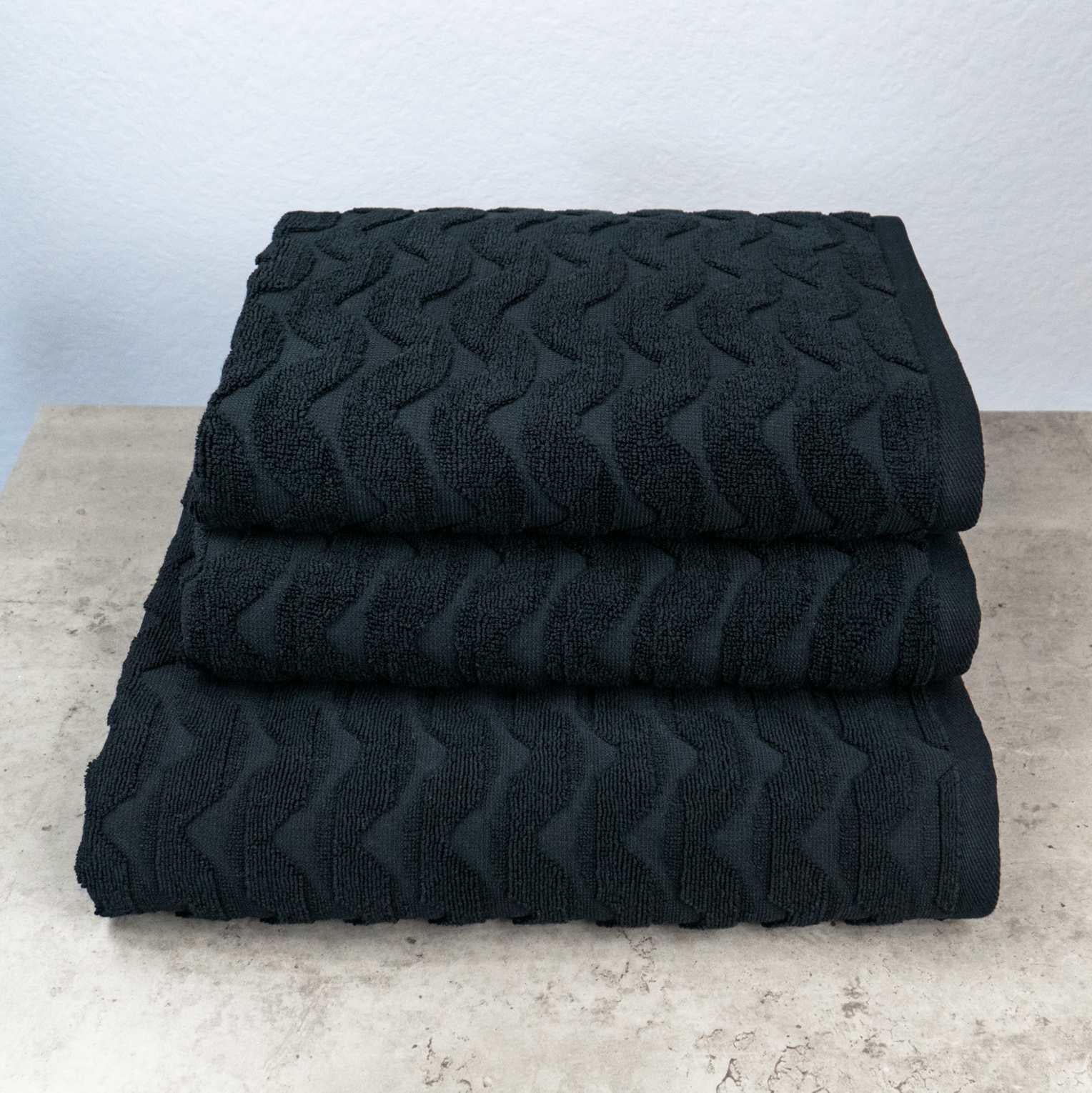 Комплект полотенец GM Textile Волна жаккардовые 3 шт. Черный (500-k-wave-black)