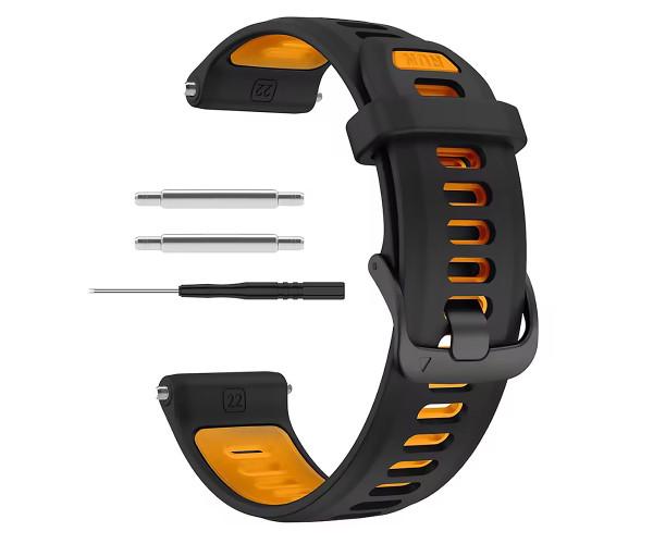 Ремешок Silicone Dual Color для смарт-часов Garmin Forerunner 970 22 мм Черный с оранжевым