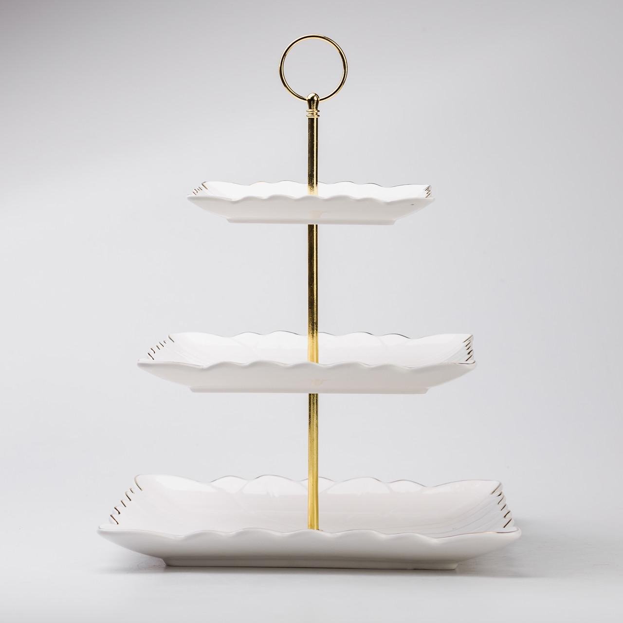 Етажерка для фруктів та десертів 3-ярусна квадратна Білий - фото 2 Етажерка для фруктів та десертів 3-ярусна квадратна Білий - фото 2