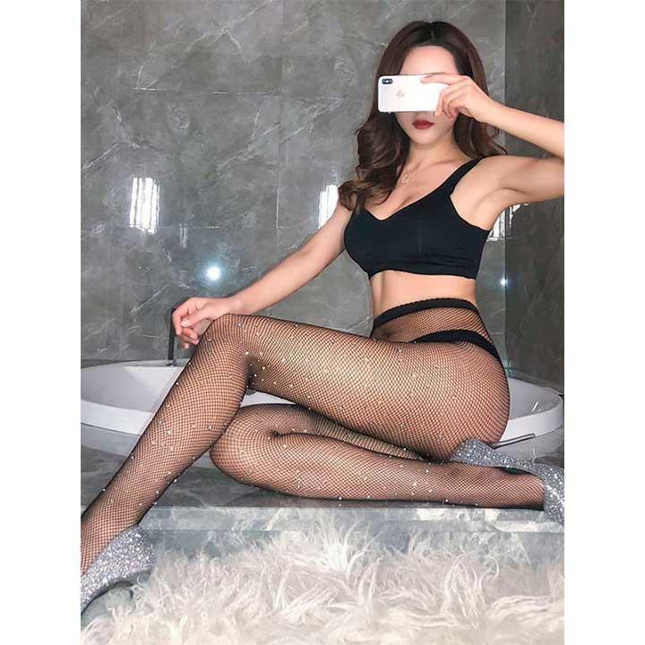 Колготки зі стразами та відкритим доступом Dizori One size Чорний (K000876)