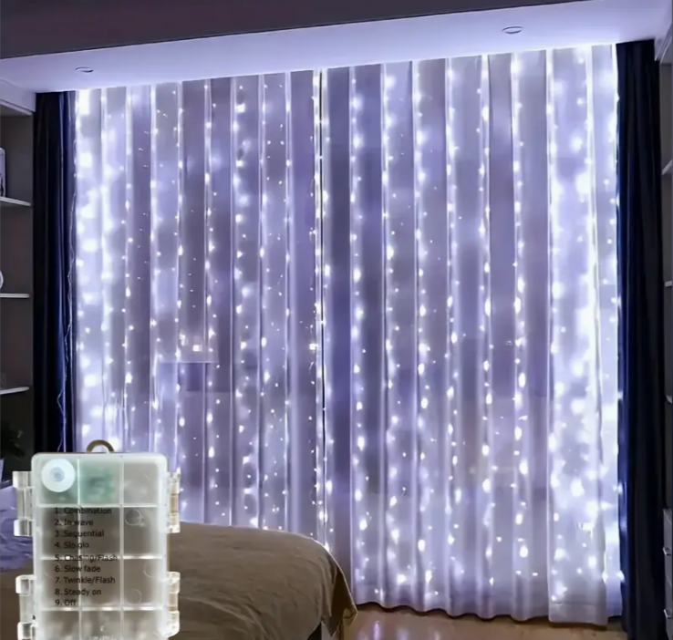 Штора світлодіодна 200 LED на батарейках 8 режимів 2x2 м Білий холодне світло (1133/1) - фото 1 Штора світлодіодна 200 LED на батарейках 8 режимів 2x2 м Білий холодне світло (1133/1) - фото 1