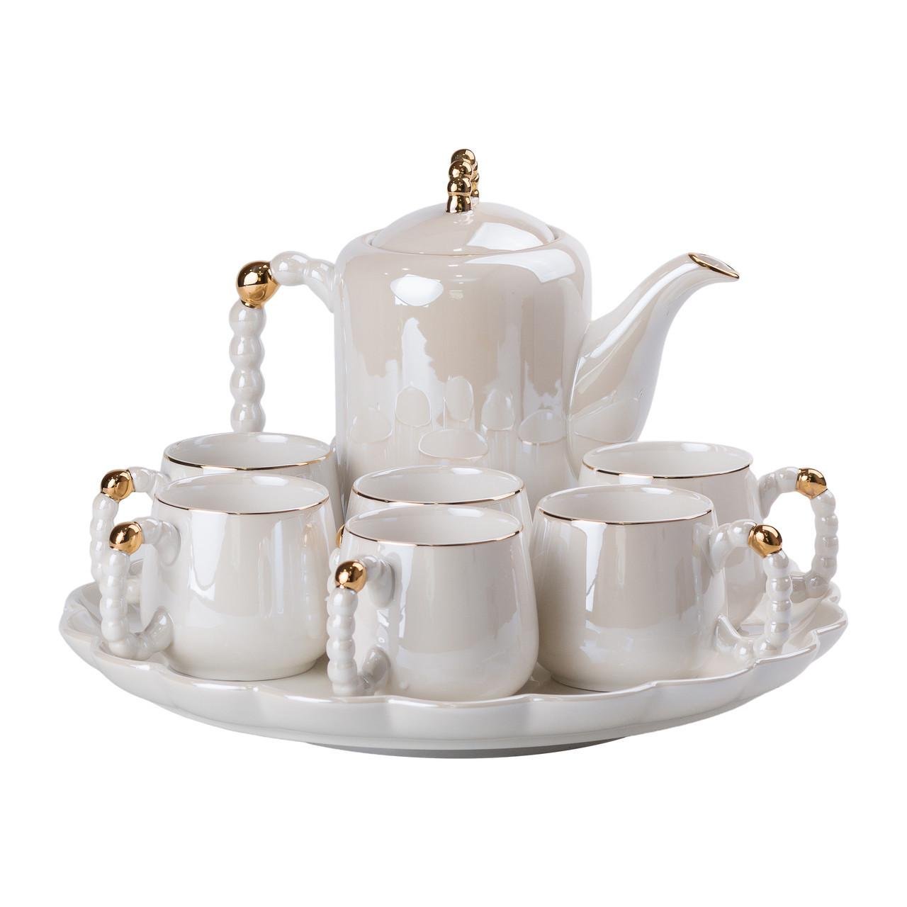 Чайный набор на 6 персон с заварочным чайником и керамической подставкой Белый