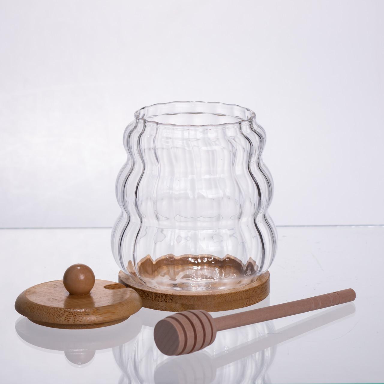 Медовниця скляна з кришкою та ложкою для зберігання меду 320 мл (64486-9) - фото 3