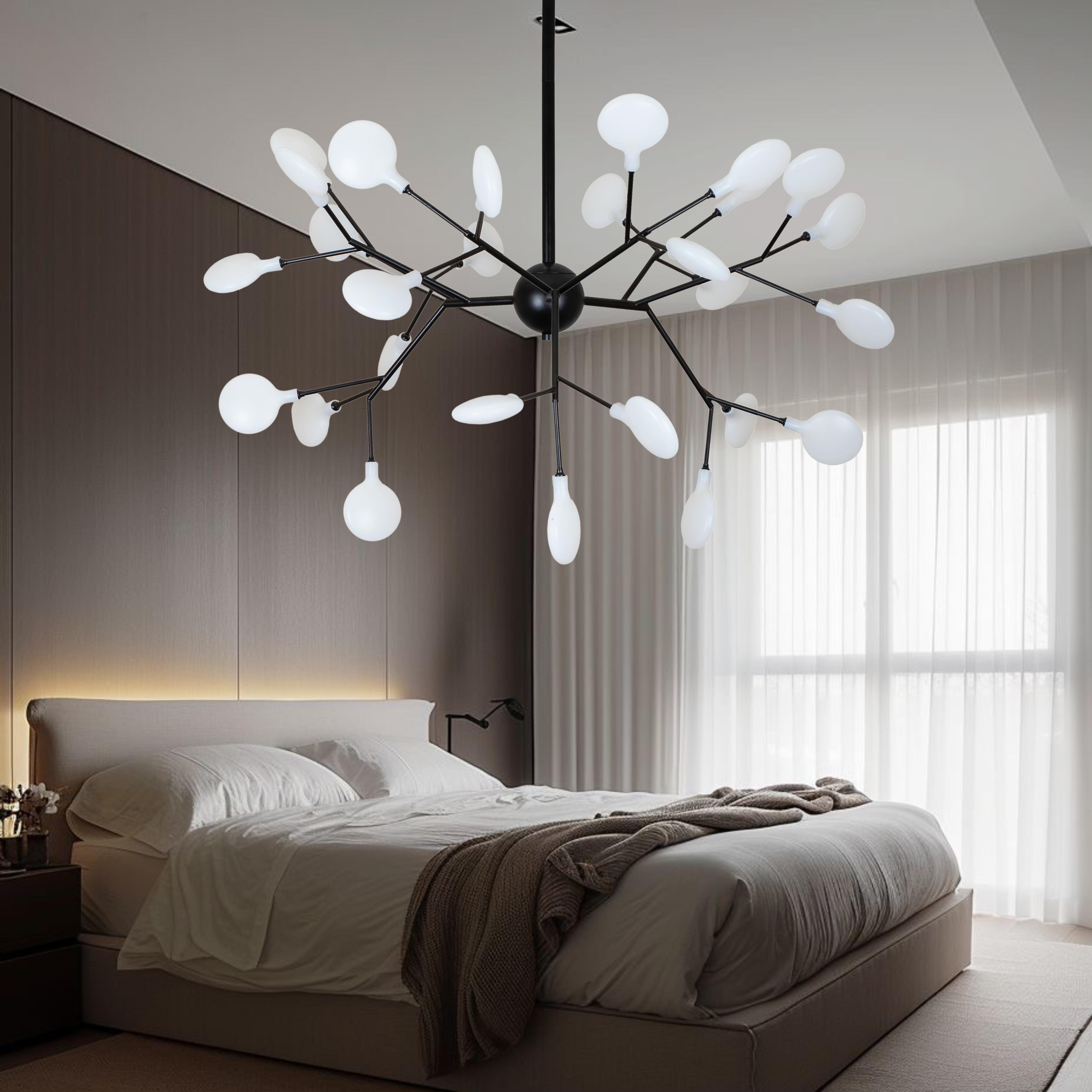 Люстра с белыми лепестками на 27 ламп Черный (918-LP262-27 BK+WH)