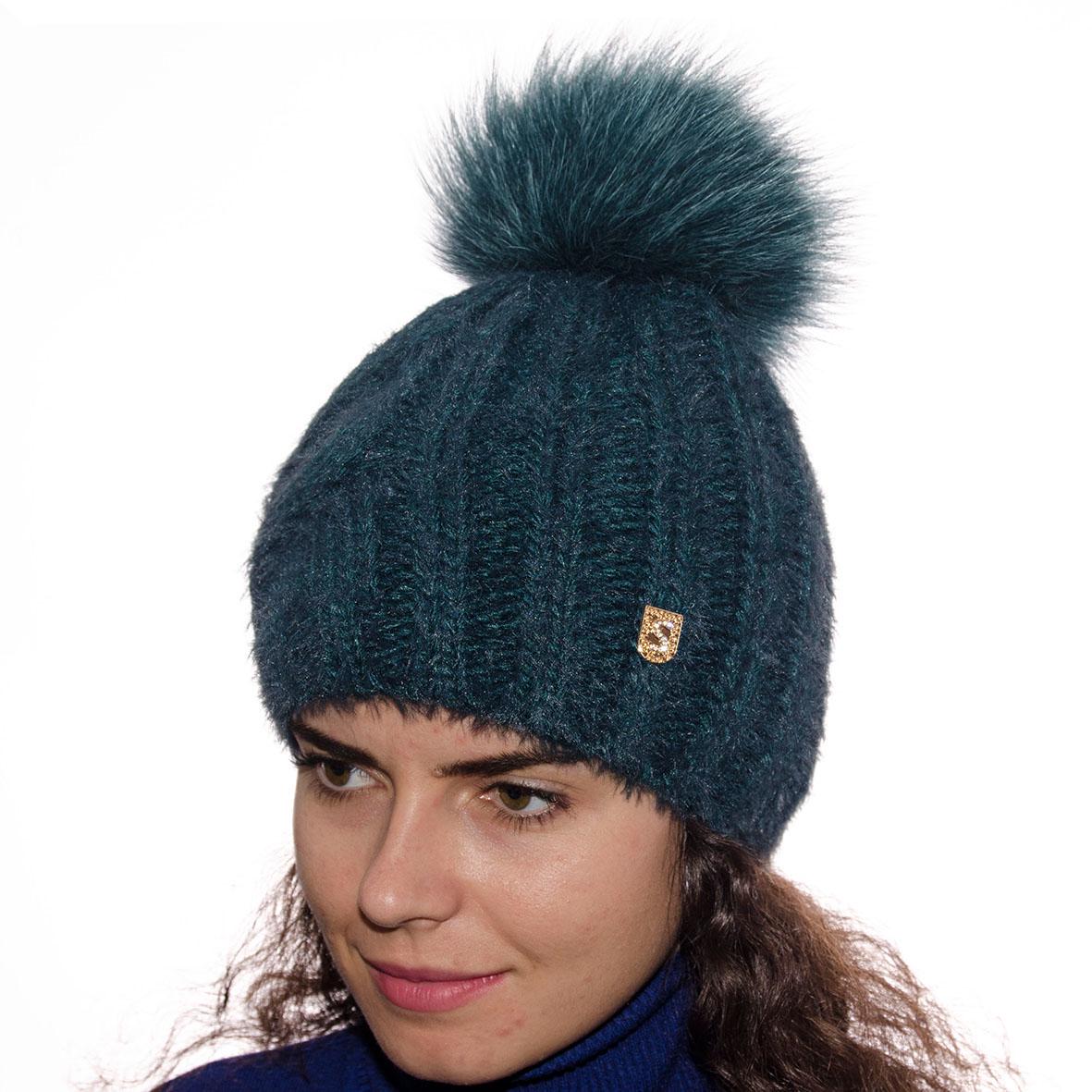 Шапка с меховым помпоном Sofi SF20213 One Size Темно-зеленый (73241)