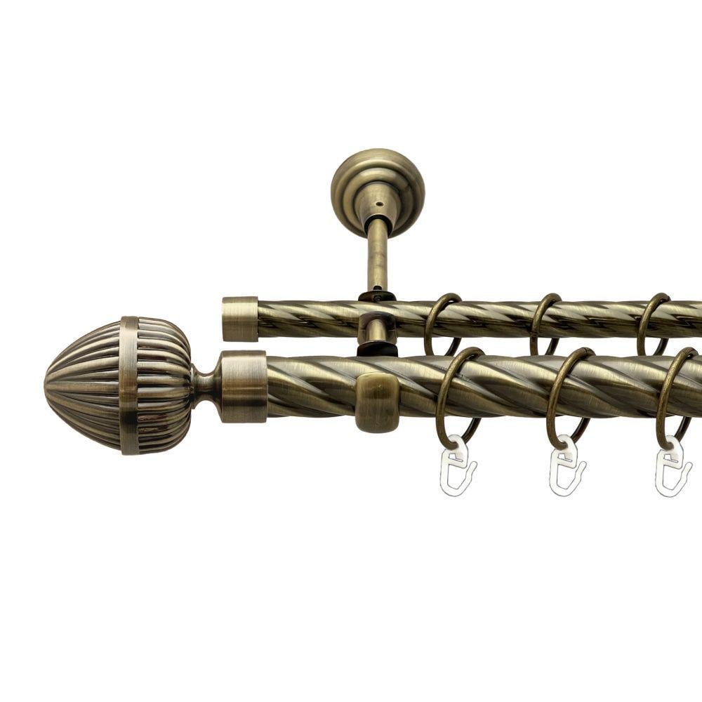 Карниз металлический Orvit Одеон двухрядный открытый/скрученная труба/кольцо металлическое Антик 25/16 мм 300 см (00-00018084)