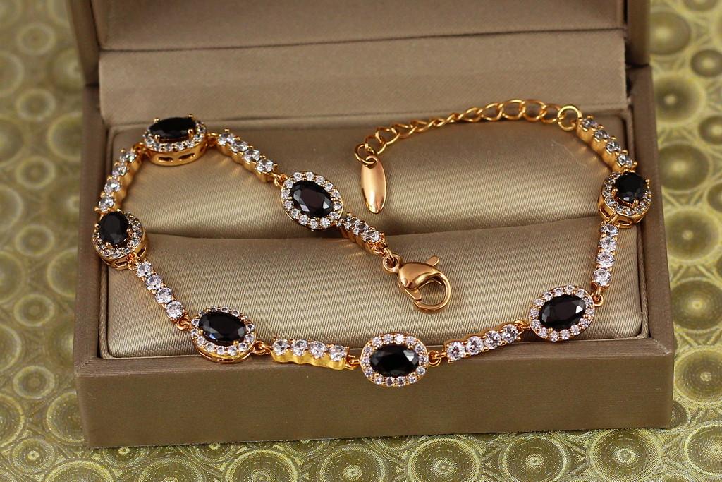 Браслет Xuping Jewelry Малинки с черными камнями на дорожке 17,5 см х 7 мм Золотистый (2313015993)