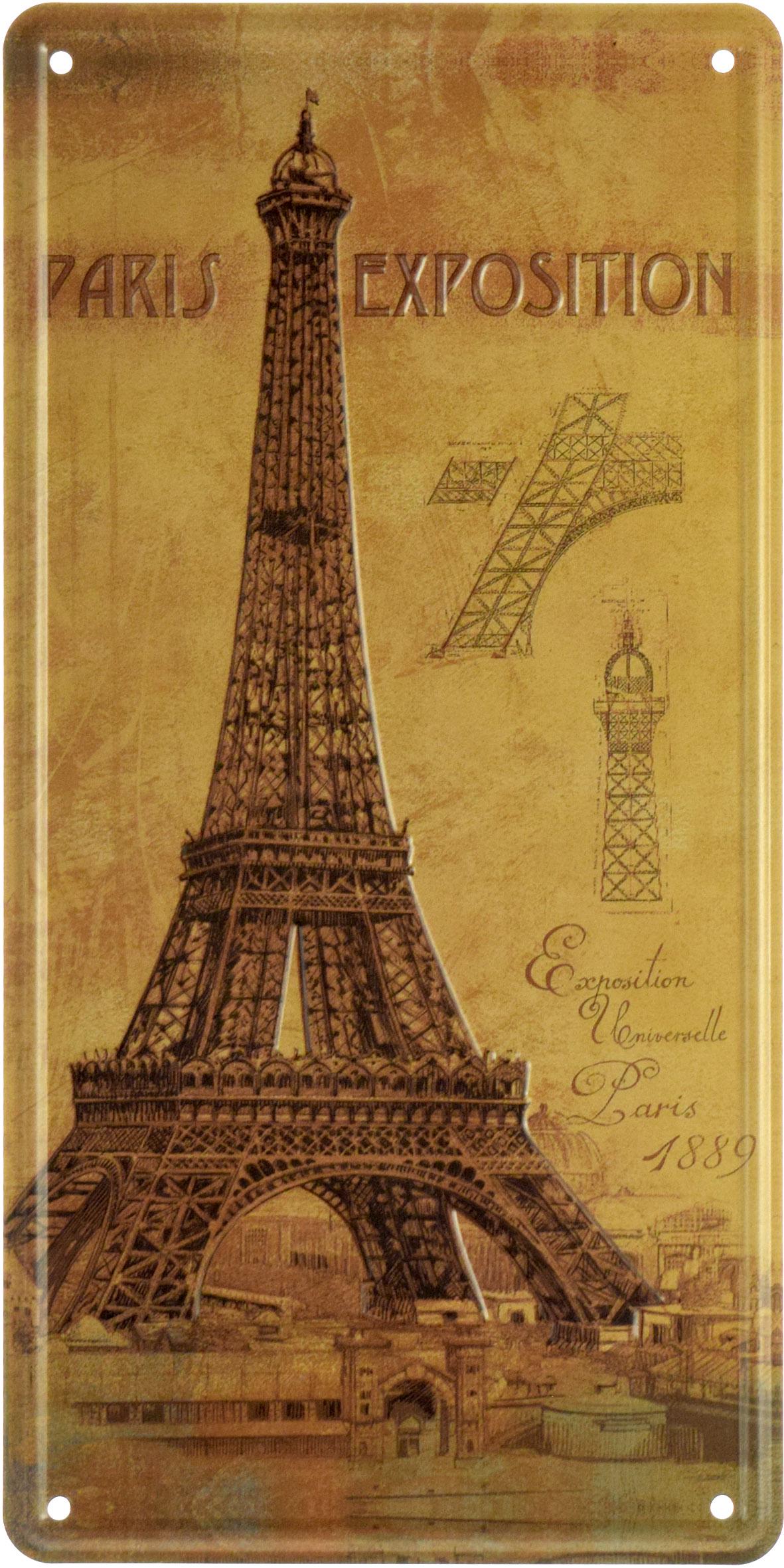 Табличка металлическая Эйфелева Башня Парижская Выставка/Eiffel Tower Paris Exposition 15x30 см