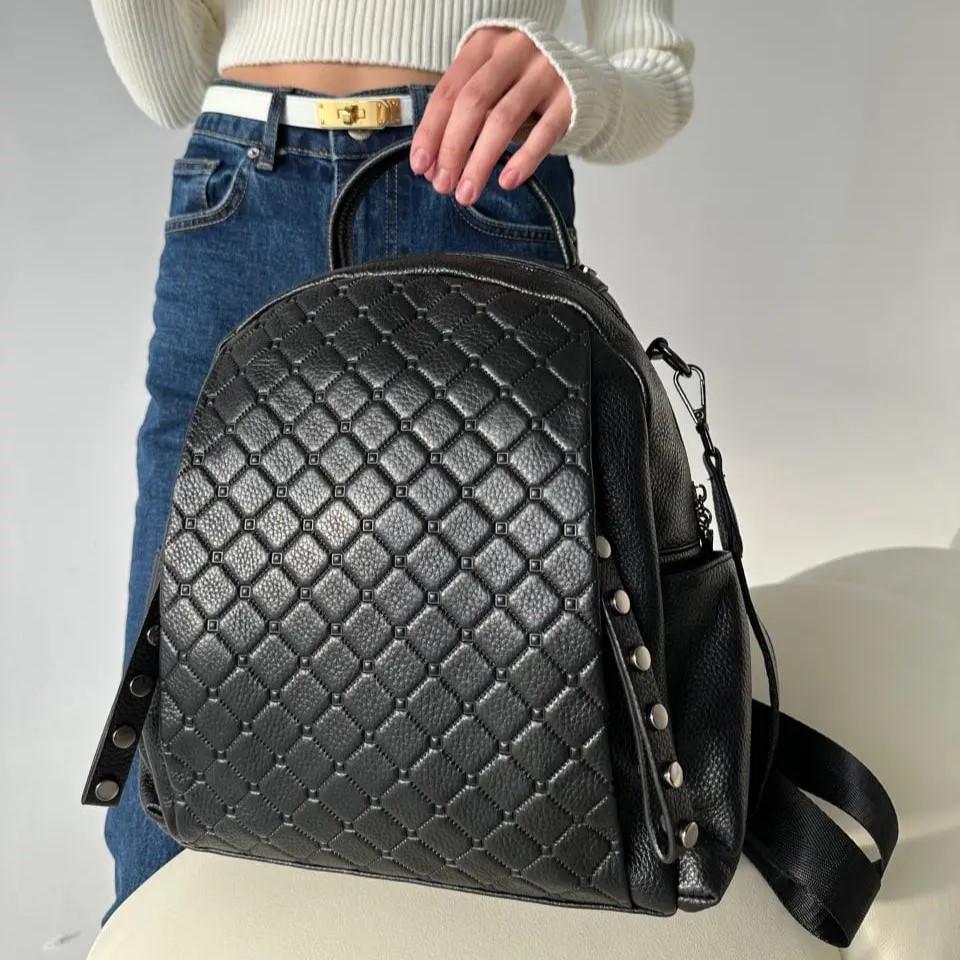 Рюкзак из натуральной кожи Tiding Bag 29х33х14,5 см Черный