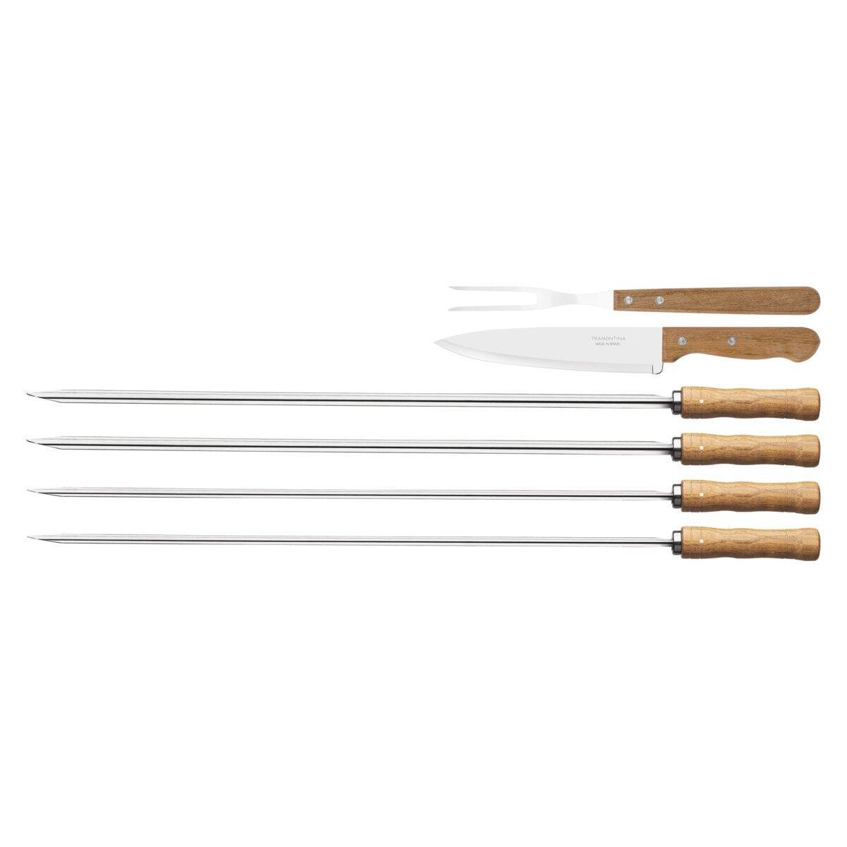 Набор для барбекю Tramontina Churrasco вилка/нож 20,3 см/2 тонких шампура/широких шампура нержавеющая сталь 6 пр. (1707456854)