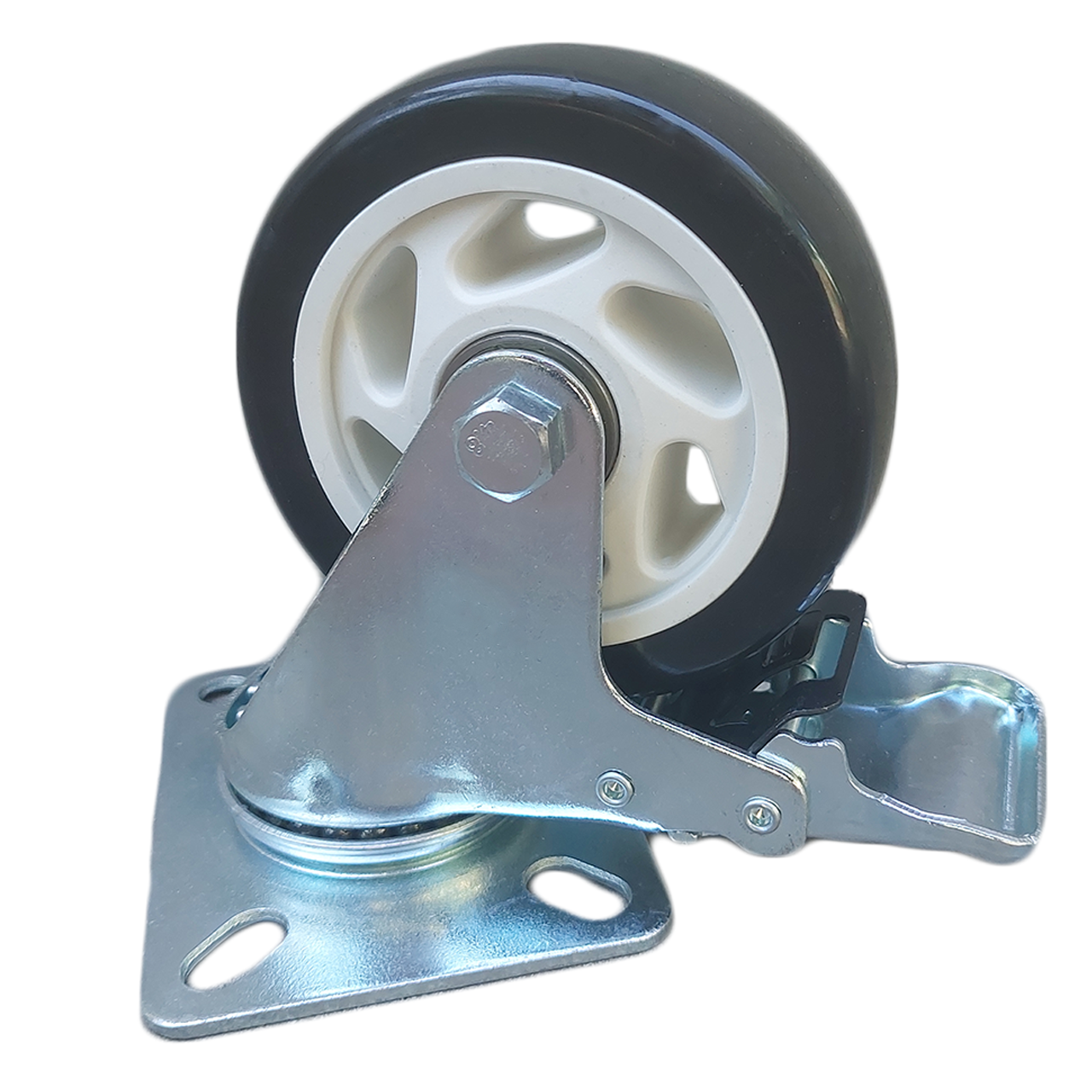 Колесо полиуретановое в поворотном кронштейне с тормозом d 100 мм Черный (7102F-NL-100-R)