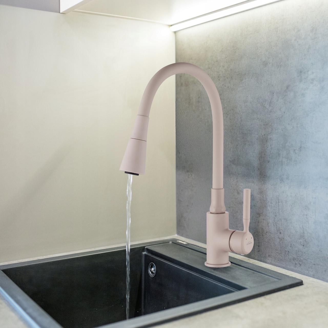 Смеситель для мойки кухонный Invena Pogo Plus 2-функциональный с эластичным носиком Бежевый (2697549892) - фото 7 Смеситель для мойки кухонный Invena Pogo Plus 2-функциональный с эластичным носиком Бежевый (2697549892) - фото 7