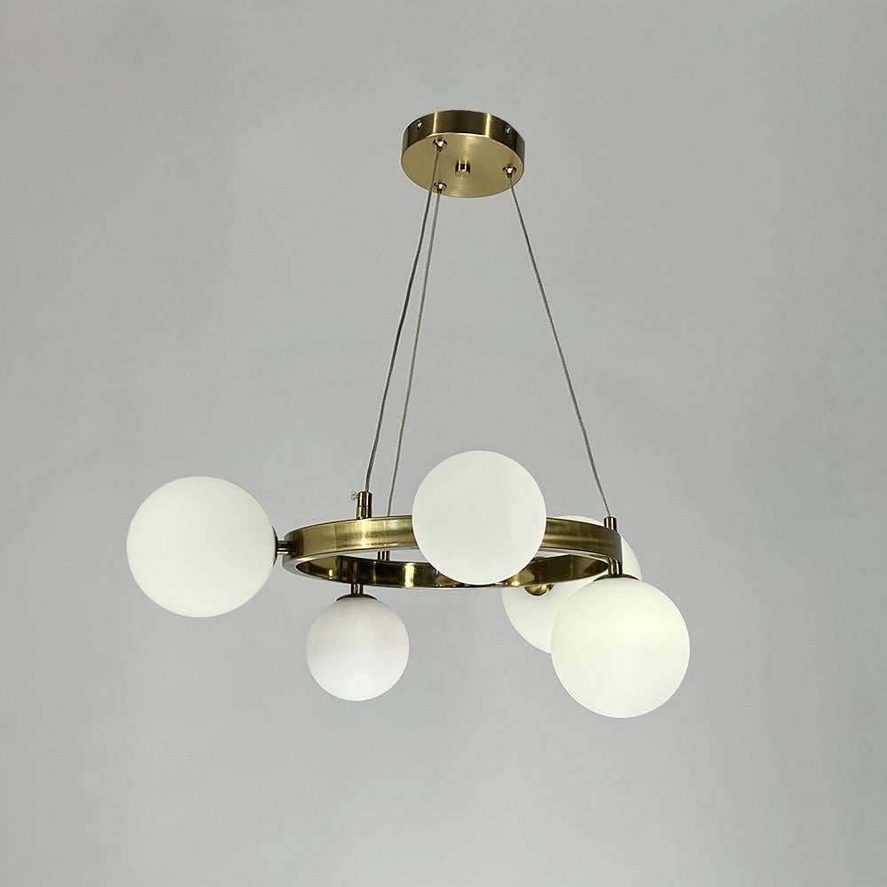 Люстра кольцевая с 5 белыми плафонами Ø 55 см Латунь (AT 32/5R AB+WT) - фото 5