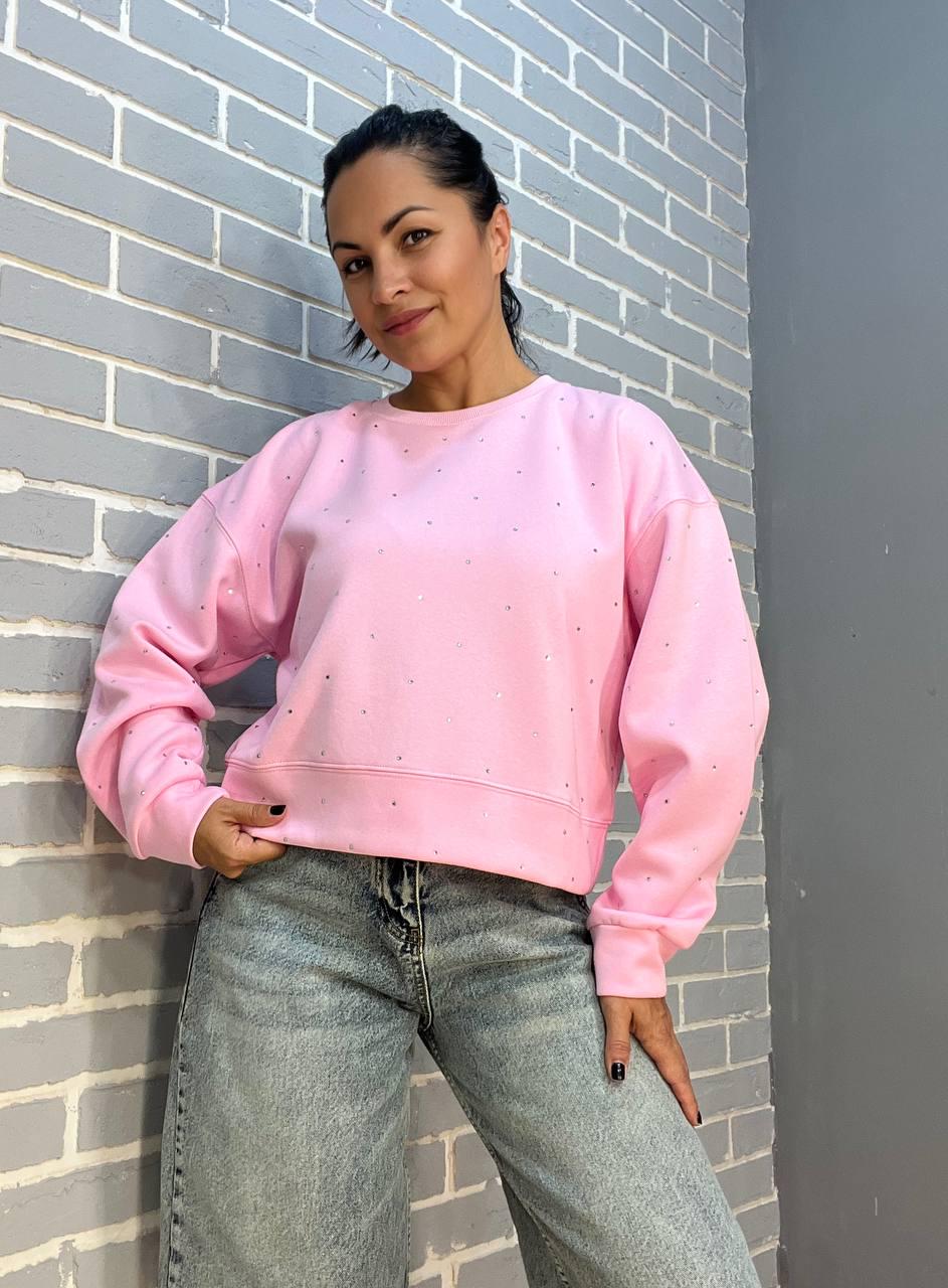 Світшот жіночий W 2950 широкий розсип камінців OS Рожевий (2483) - фото 6