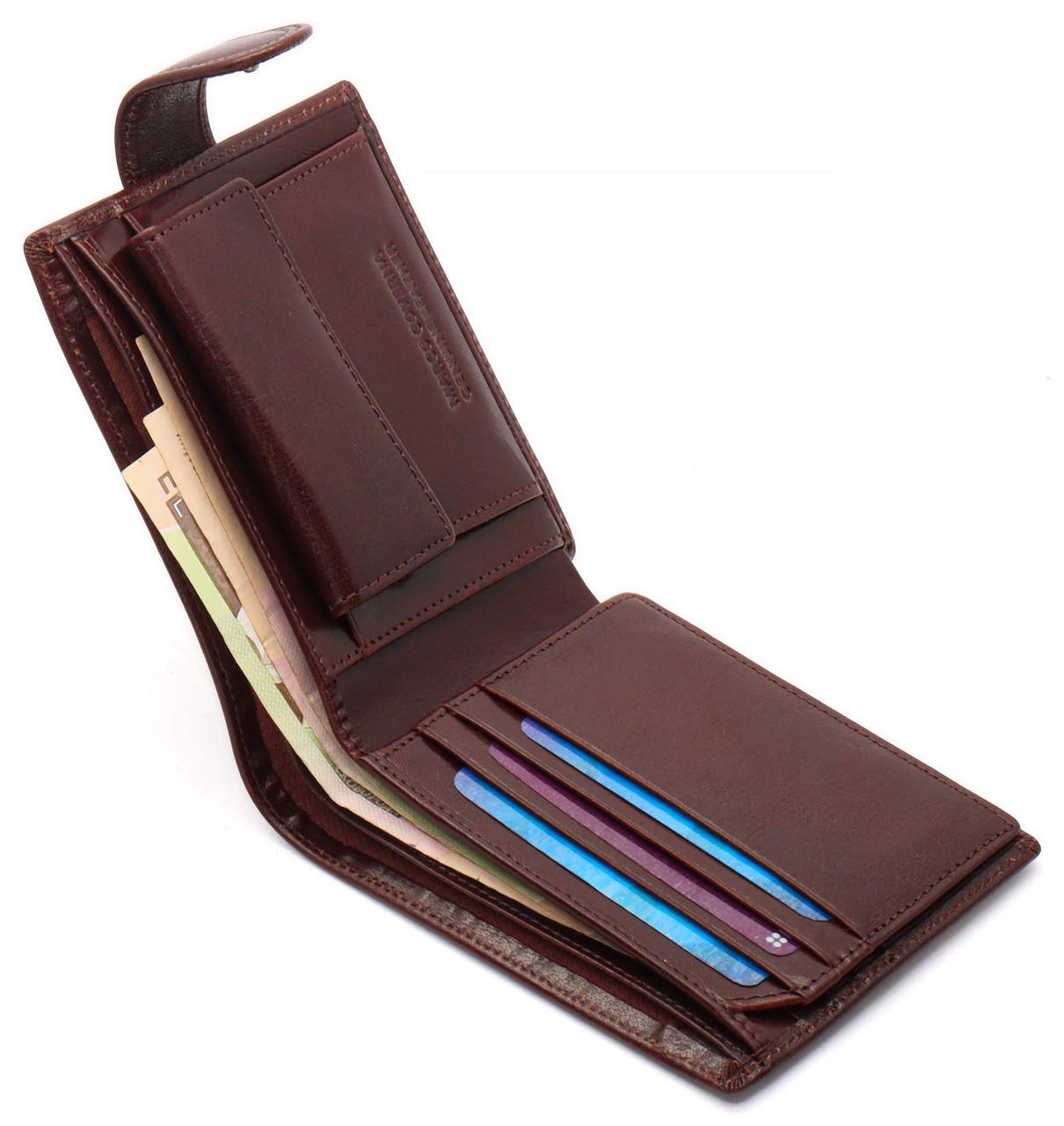 Мужское портмоне Marco Coverna на кнопке из натуральной кожи Коричневый (B047-801) - фото 5 Мужское портмоне Marco Coverna на кнопке из натуральной кожи Коричневый (B047-801) - фото 5