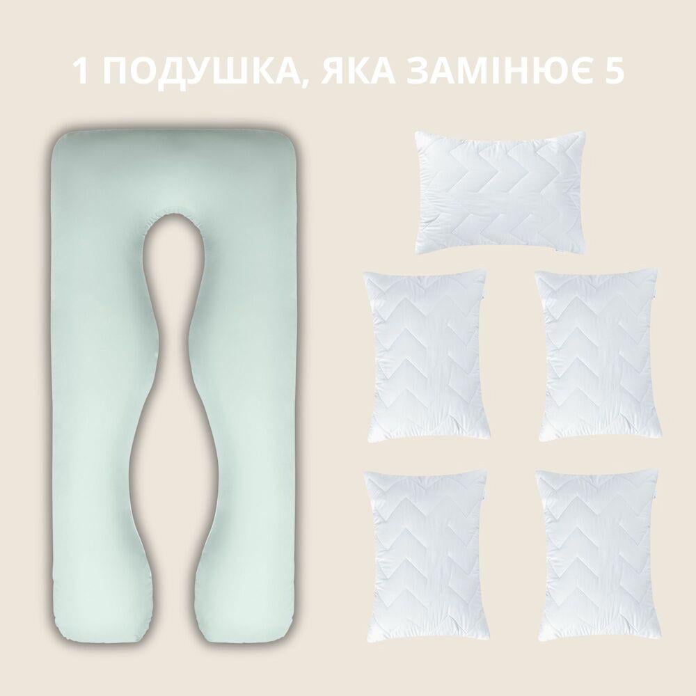 Подушка длинная IDEIA П-образная с наволочкой на молнии 140х75х20 см Мятый/Белый (23295267) - фото 4