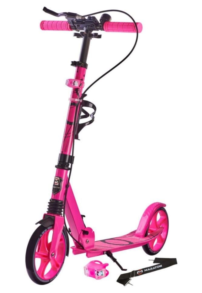 Самокат детский складной с ручным и ножным тормозом Розовый (Rider M)