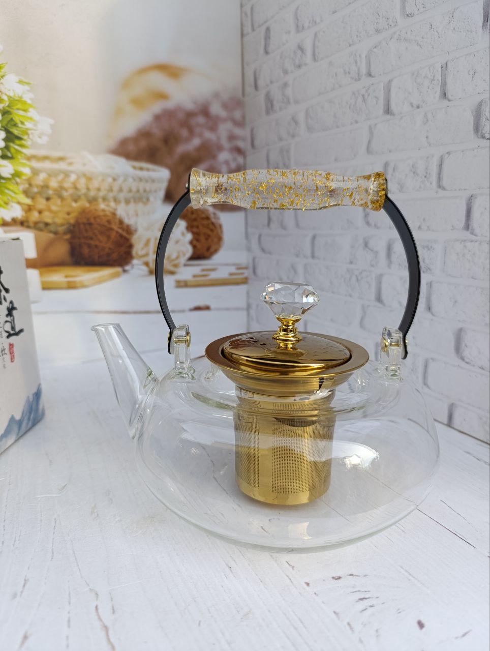 Чайник заварочный Oolong стеклянный 1 л Золото (GK-5813)