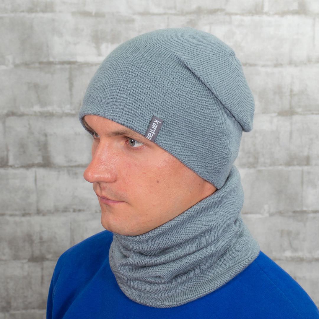 Вязаная шапка на флисе со снудом КАНТА MOD 4 унисекс 50-60 Светло-серый (OC-804)