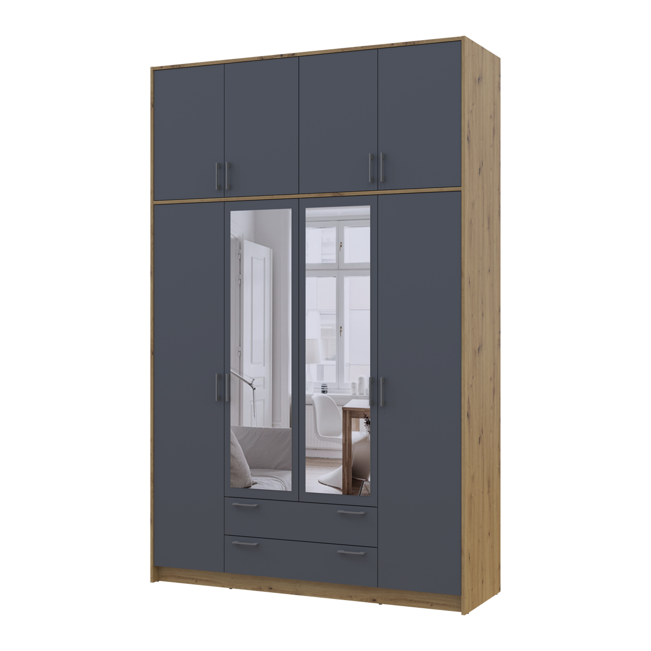 Шафа для одягу Doros Ронді з високою антресолею та дзеркалом 4 ДСП 160х52х260 см Дуб Артізан/Графітовий (42005191)