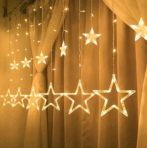 Гирлянда штора Star Curtain 7401 Звезды Теплый Белый