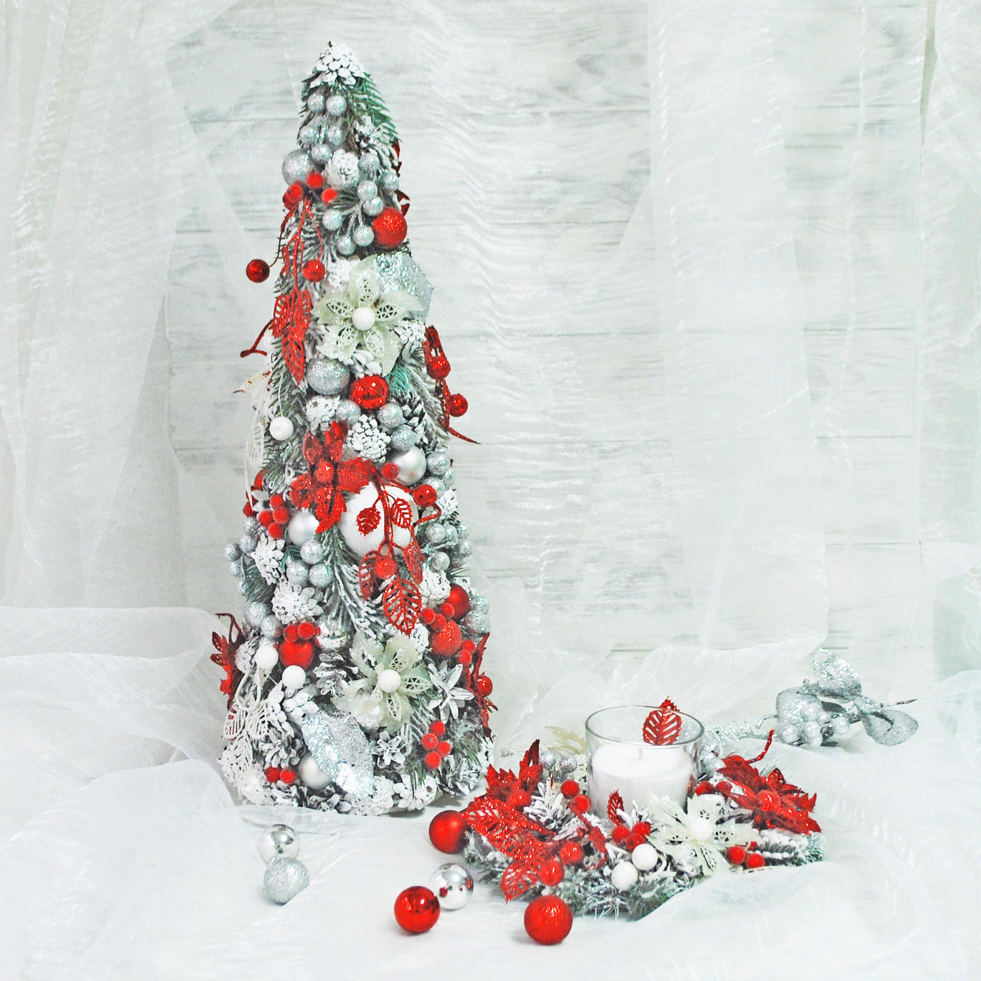 Набор новогодняя елка и подсвечник Красный/Белый/Серебряный (4938910)