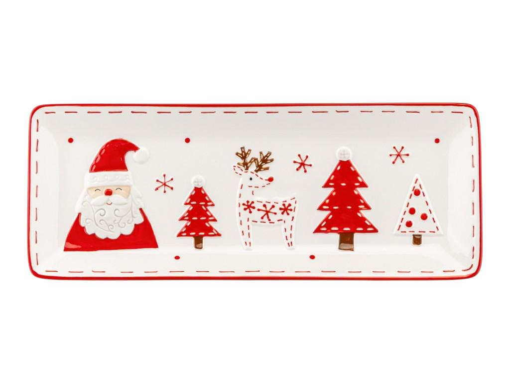 Блюдо новогоднее Санта Клаус из керамики 41,3х16,1 см Белый с красным (150-81-6038-002)