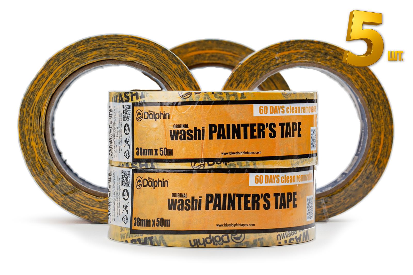 Лента-скотч малярная Blue Dolphin Washi XF7 рисовая бумага 38 мм 50 м 5 шт. (300-1-03_53) - фото 2 Лента-скотч малярная Blue Dolphin Washi XF7 рисовая бумага 38 мм 50 м 5 шт. (300-1-03_53) - фото 2