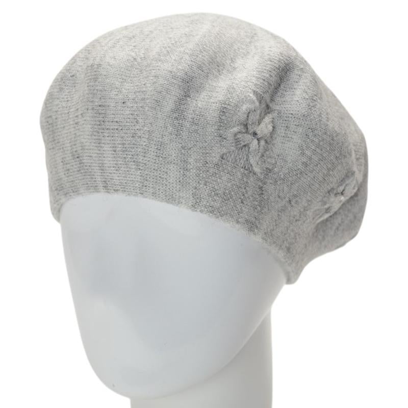Берет женский двойной тонкой вязки Lirus Баунти с узором и стразами Светло-серый