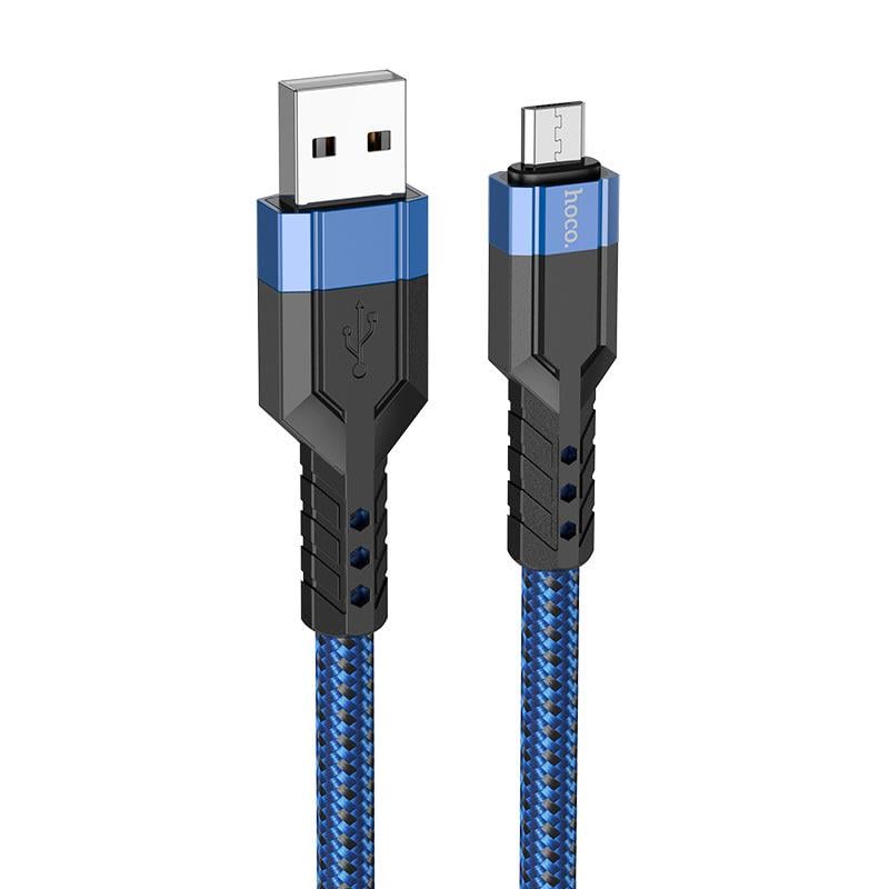 Кабель Hoco U110 USB to Micro USB 2.4A 1,2 м Nylon Aluminum Blue (11314870)