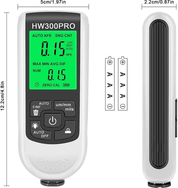 Товщиномір фарби цифровий iCar HW-300 Pro 0-2000 мкм Fe/Nfe Білий (АК050737) - фото 4