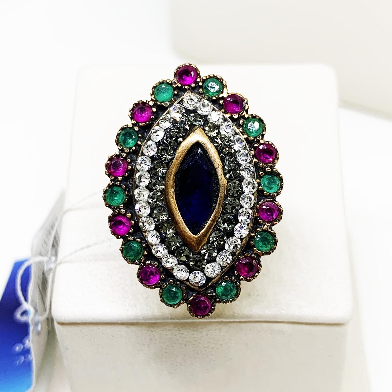 Кольцо серебряное с рубином/изумрудом и сапфиром р. 16,5 8,92 г (1597756560)