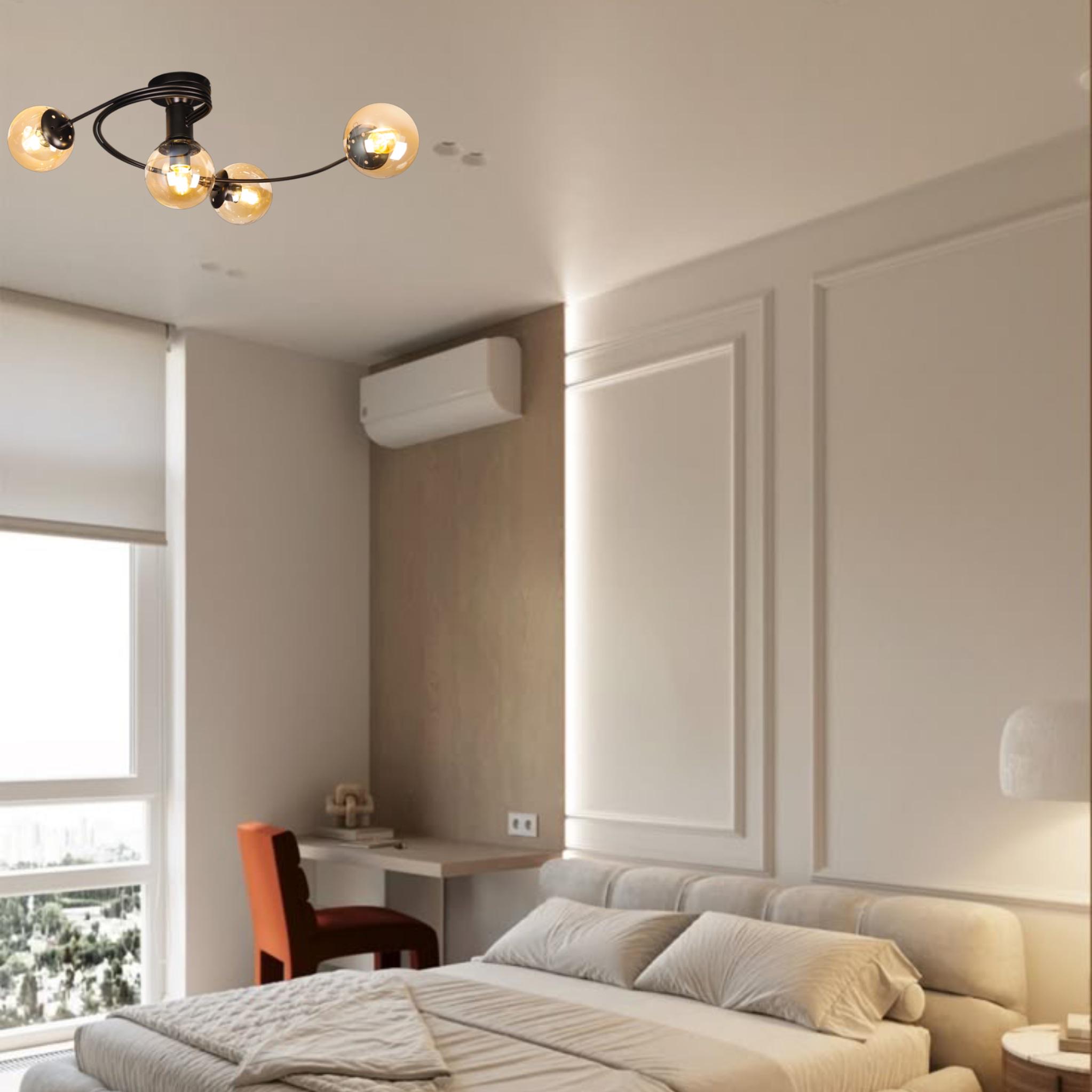 Люстра стельова з кулями Чорний (61-LX04-4 BK+BR) - фото 4 Люстра стельова з кулями Чорний (61-LX04-4 BK+BR) - фото 4