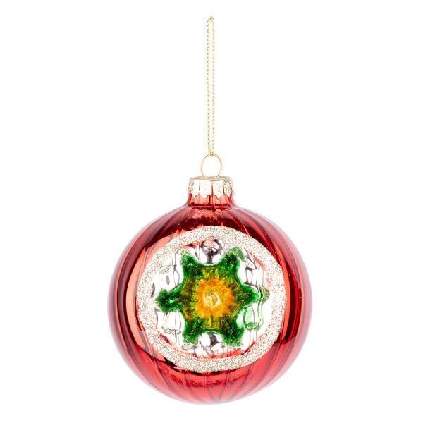 Шар новогодний Novogod’Ko стекло 8 см глянец орнамент Красный (973840)