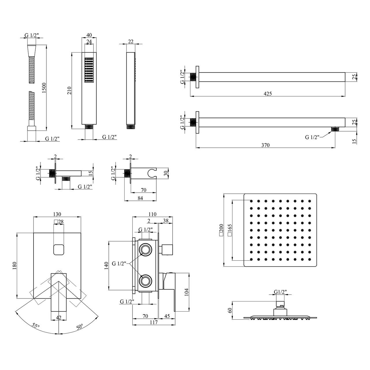 Душова система Kroner KRP Edelstahl Kubus SCH082 Чорний (CV029972) - фото 10