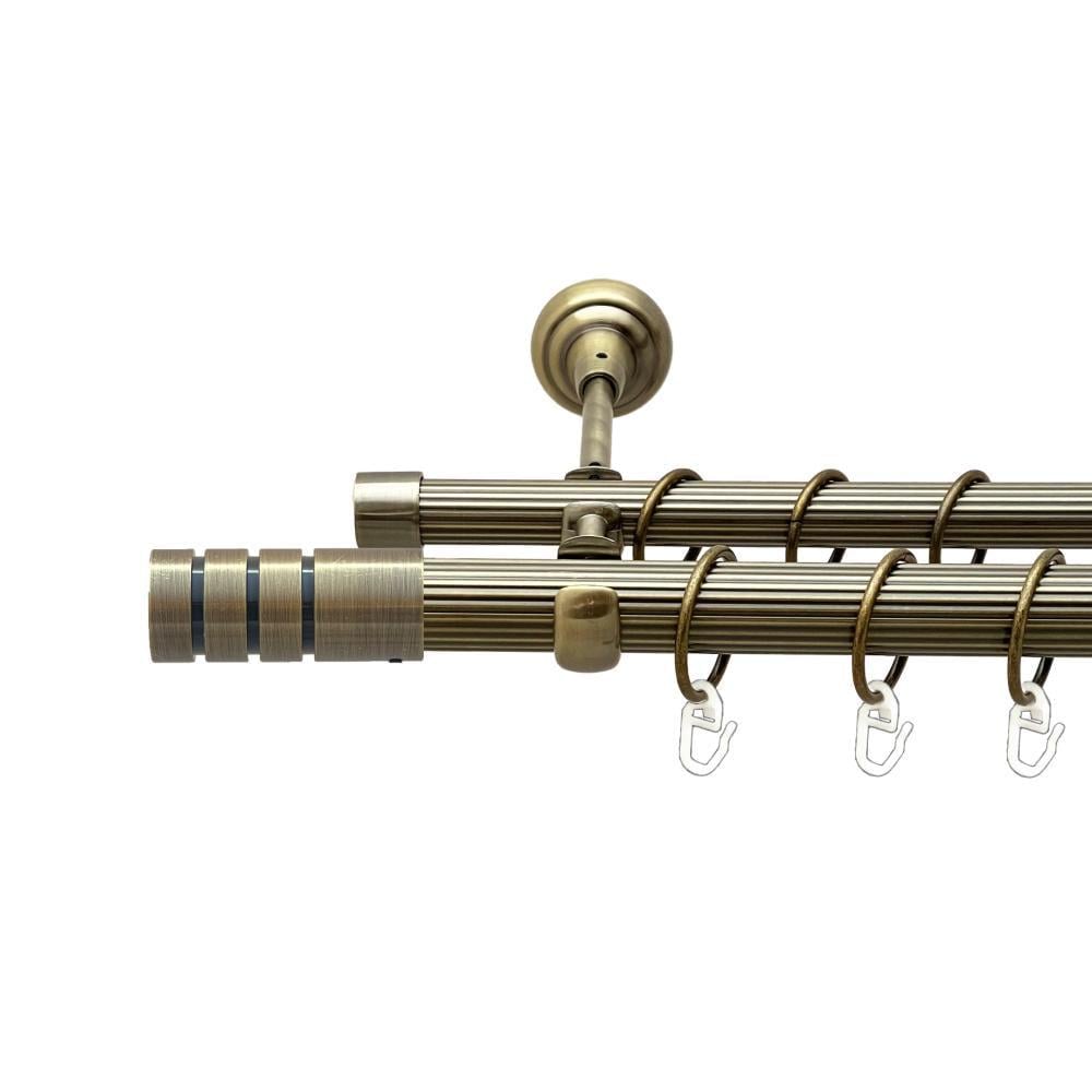 Карниз металлический Orvit Модуло двухрядный открытый/рифленая труба/кольцо металлическое Антик 25/19 мм 300 см (00-00025695)