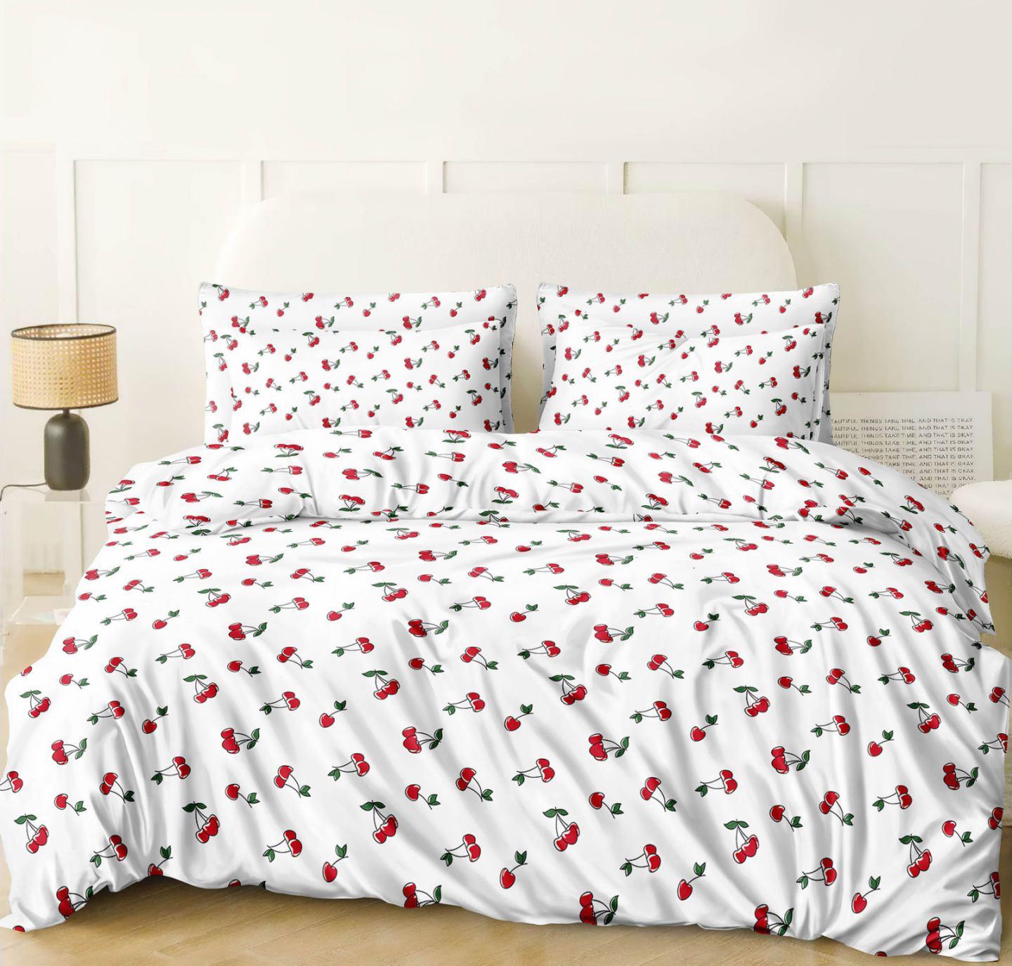 Простирадло Вишні бязь голд люкс полуторне 160х220 см Білий (34149684)