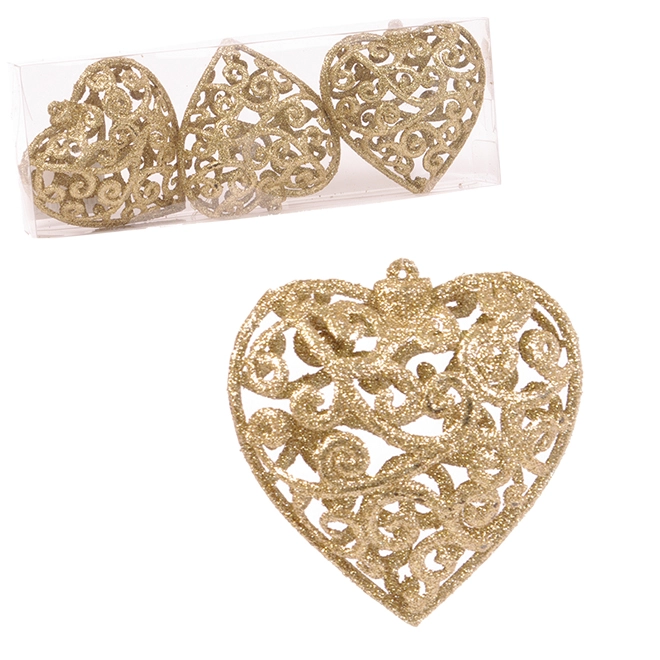 Набор новогодних золотых подвесок Сердечка 10 см 3 шт. (43133)