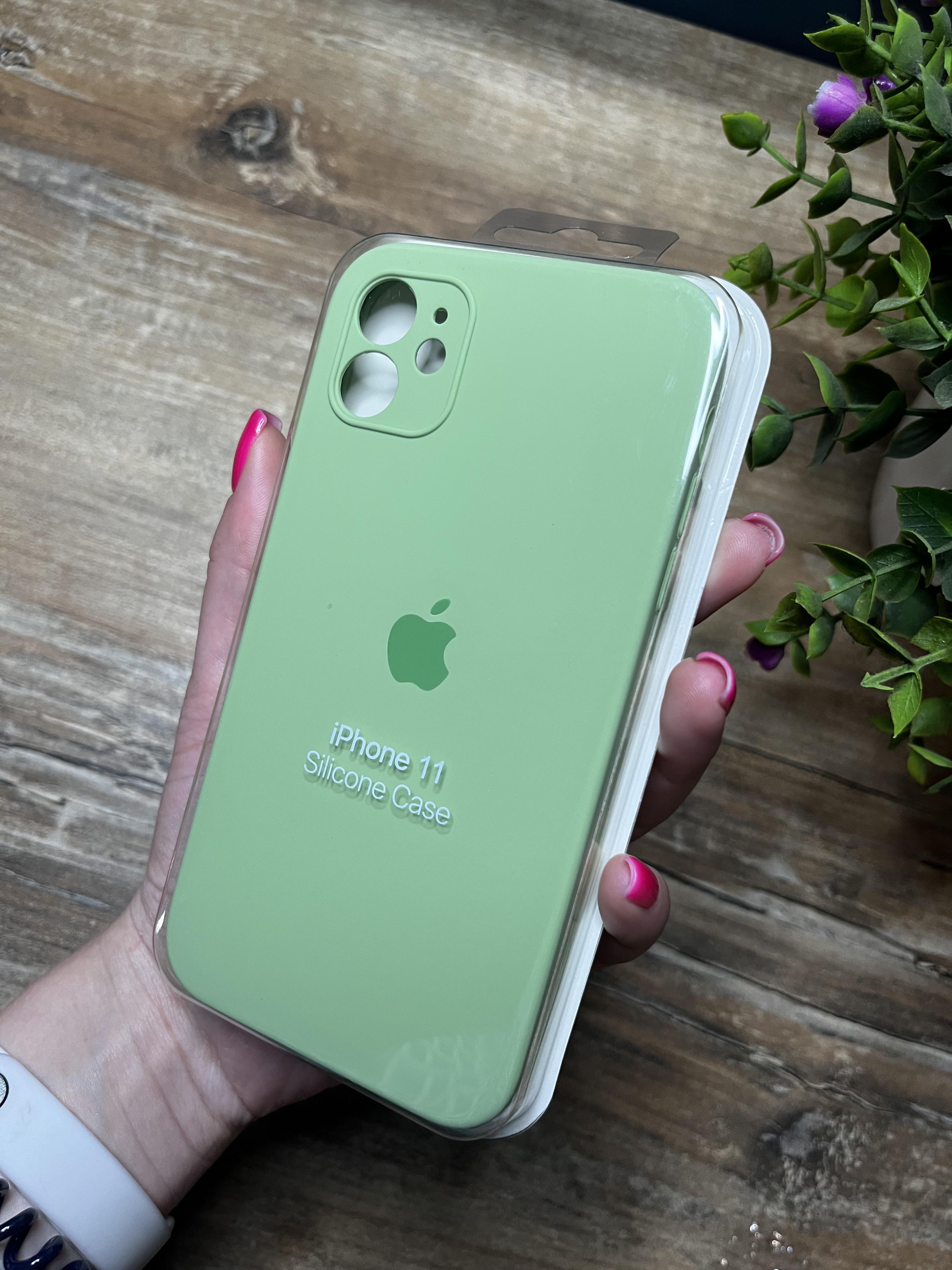 Чехол накладка на iPhone (Айфон) 11 квадратные борта silicone case full camera Apple