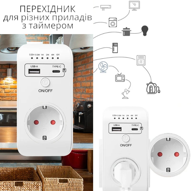 Розумна розетка USB і Type-c з таймером автоматичного відключення (01_K05020213455) - фото 2 Розумна розетка USB і Type-c з таймером автоматичного відключення (01_K05020213455) - фото 2