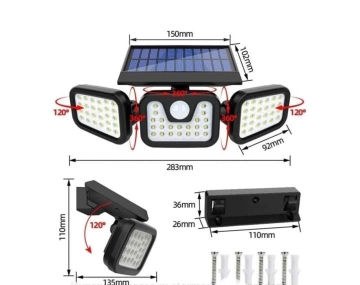 Світильник вуличний потрійний Solar FL-1725A на сонячній батареї з датчиком руху (FL-1725A) - фото 2