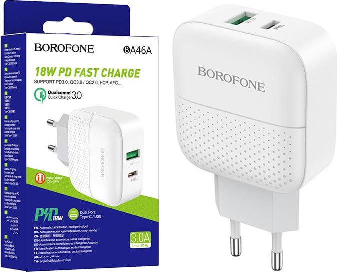 Зарядний пристрій Borofone BA46A 18W PD3.0 QC3.0 порти USB/Type-C White (38980)