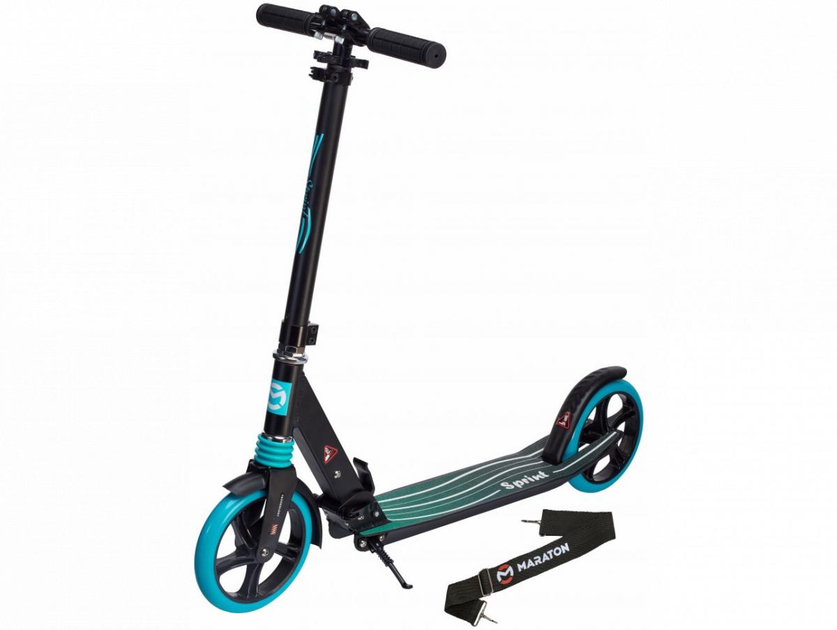 Двухколесный самокат Maraton Sprint Черно-бирюзовый LED фонарик - фото 1 Двухколесный самокат Maraton Sprint Черно-бирюзовый LED фонарик - фото 1