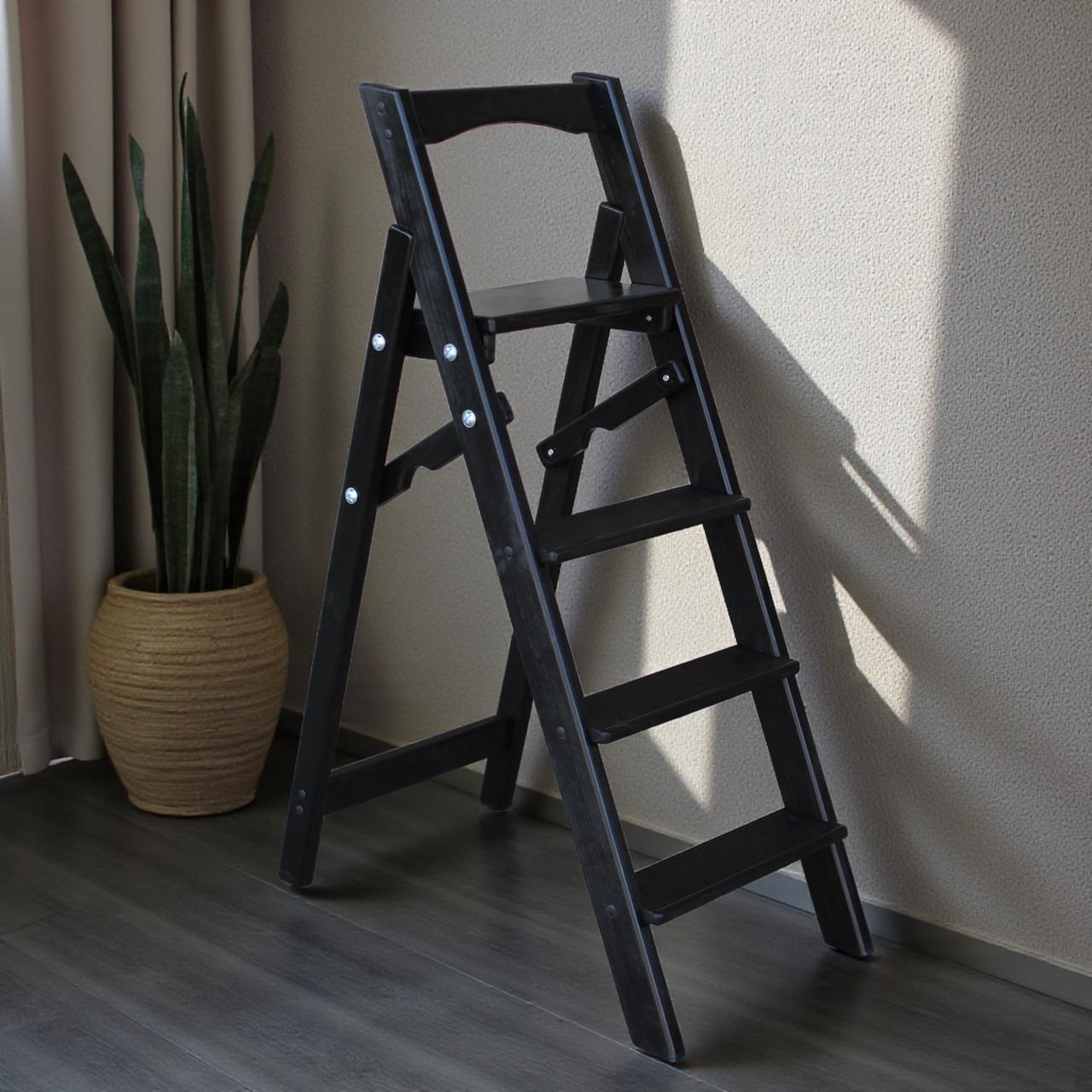 Стремянка-лестница деревянная Студія Дерева Вільха ЧМ бытовая 4 ступеньки Черный (31002877)