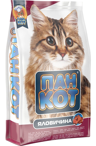 Корм для котів Пан Кіт Спеціально розроблений рецепт на основі яловичого м'яса 10 кг (40091-10)
